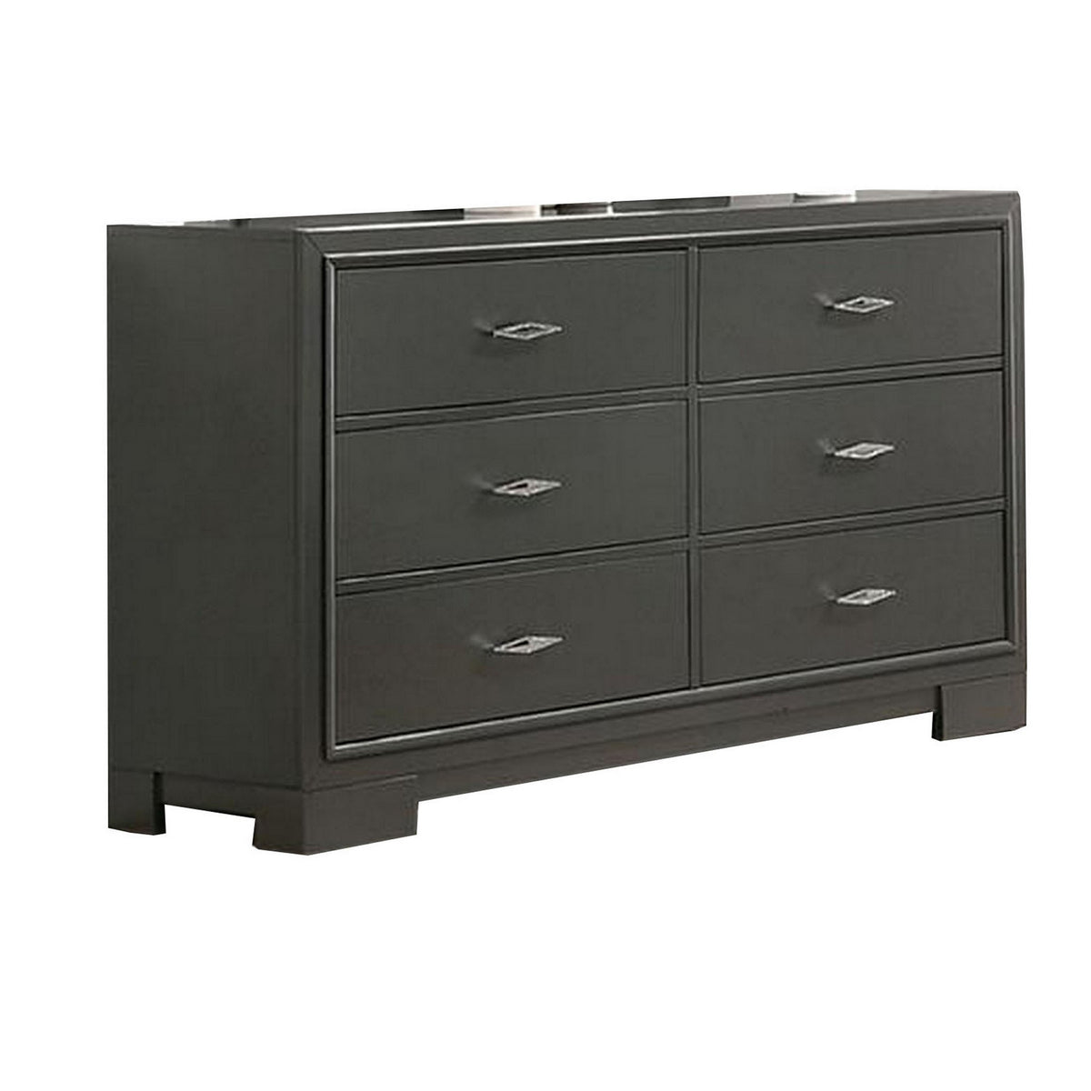 Aliso 58 Inch Wide Dresser Chest, 6 Drawers, Bracket Feet, Dark Gray