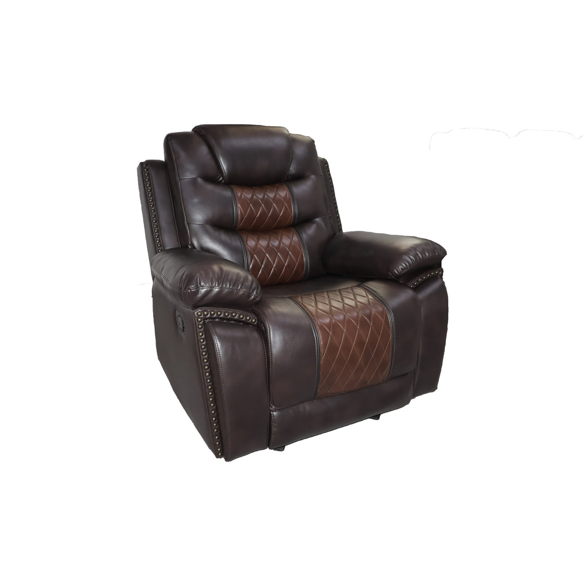 Asher 39 Inch Power Recliner Chair, Wood, Pocket Coils, Brown Faux Leather