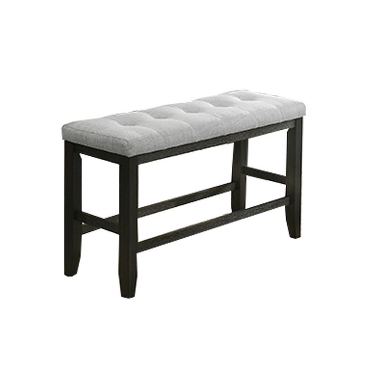 Woodlands 48 Inch Counter Height Bench, Wood, Tufted Seat, Black, White