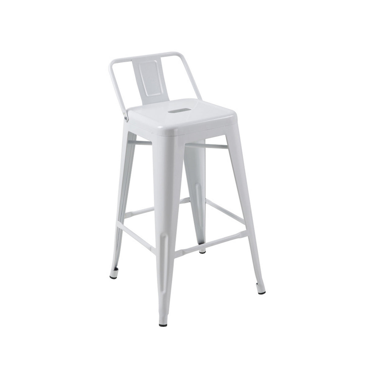 Giri 30 Inch Barstool Chair, Set Of 4, Footrest And Tapered Legs, White Metal Finish
