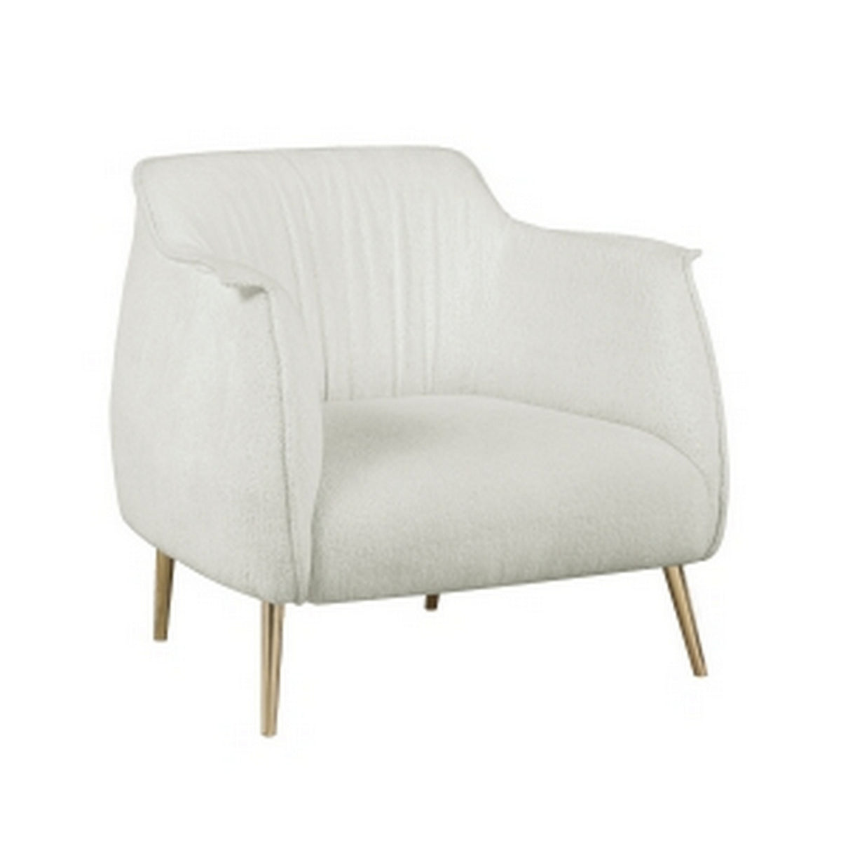 33 Inch Accent Chair Armchair, Soft White Boucle, Gold Metal, Solid Wood