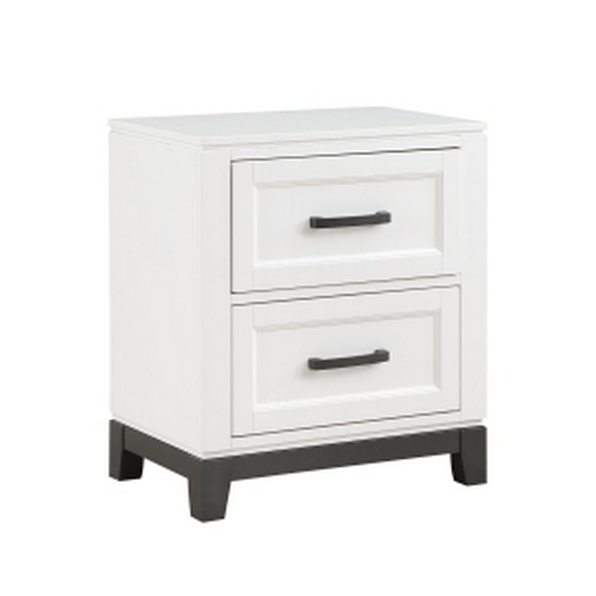 Thiem 28 Inch Nightstand With 2 Drawers, Black Handles, White Wood Finish