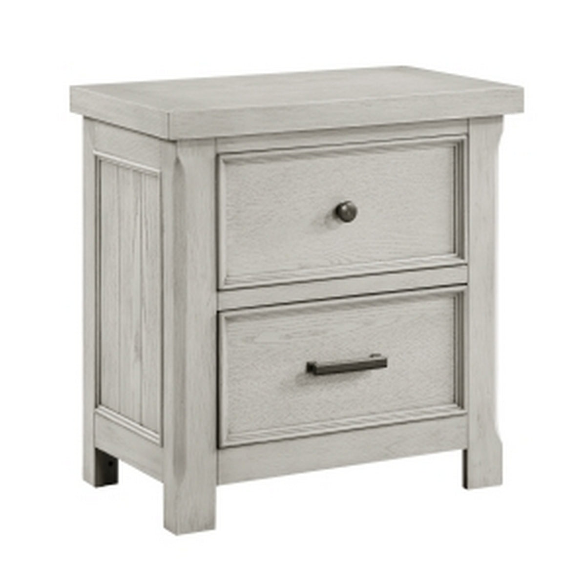 Myna 29 Inch Nightstand With 2 Drawers, Rustic Farmhouse White Oak Veneer