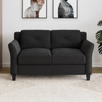 Modern Upholstered Loveseat Sofa in Black Microfiber with Button Tufted Cushions