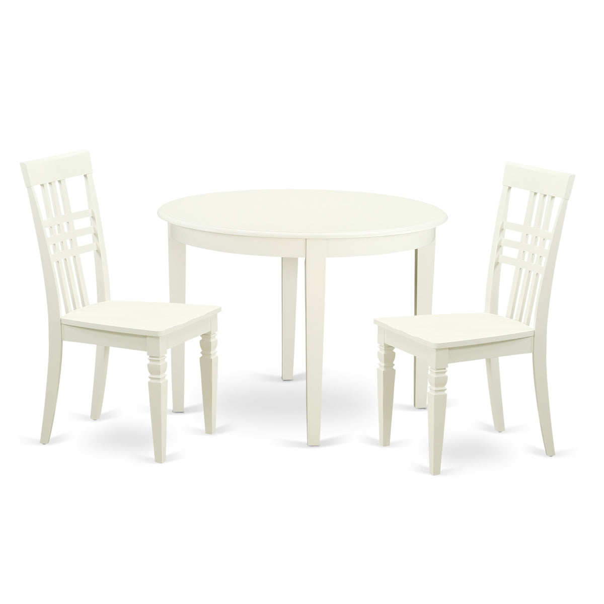 East West Furniture BOLG3-LWH-W 3 Piece Dining Set Contains a Round Kitchen Table and 2 Dining Chairs, 42x42 Inch, Linen White