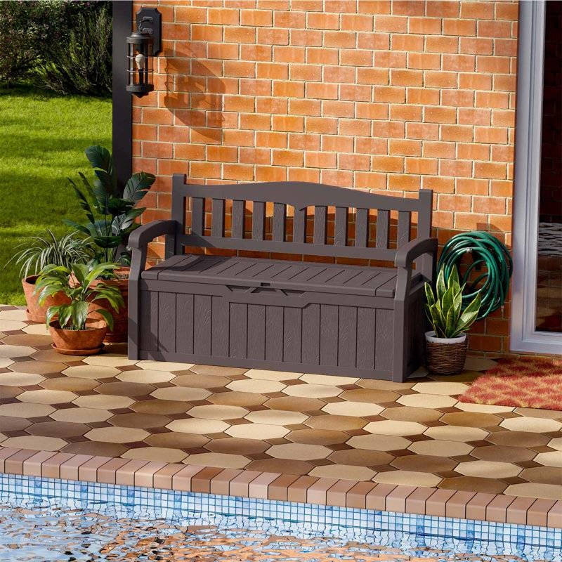 Heavy Duty Brown Plastic Outdoor Storage Garden Bench Patio Deck Box