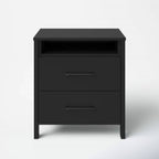 Modern 2-Drawer Nightstand Bedside Table in Black Wood Finish