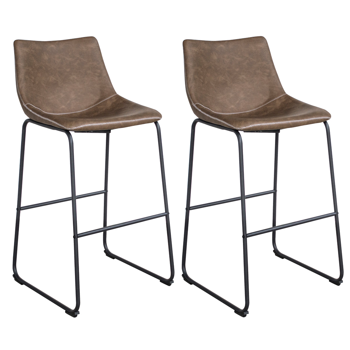AmeriHome Classic Faux Leather Bar Chair Set  Coffee