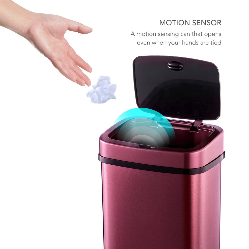 3-Gallon Motion Sensor Touchless Stainless Steel Trash Can in Burgundy Copper
