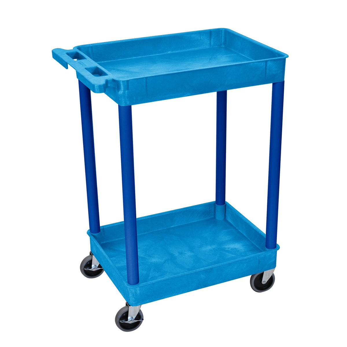 Ergode Mobile 37.5 Inch H Multipurpose Utility Tub Cart With 2 Shelves And Push Handle  Blue, Great For Warehouse, Garage And More