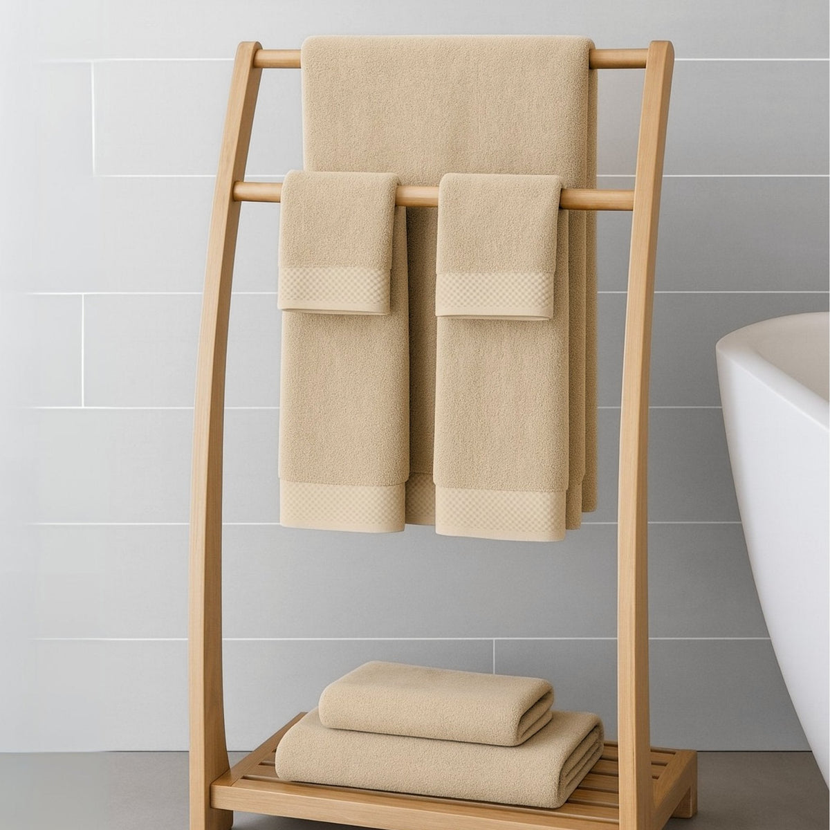 Plush Bamboo Towel Set - Viscose from Bamboo + Cotton - 8pc - Champagne