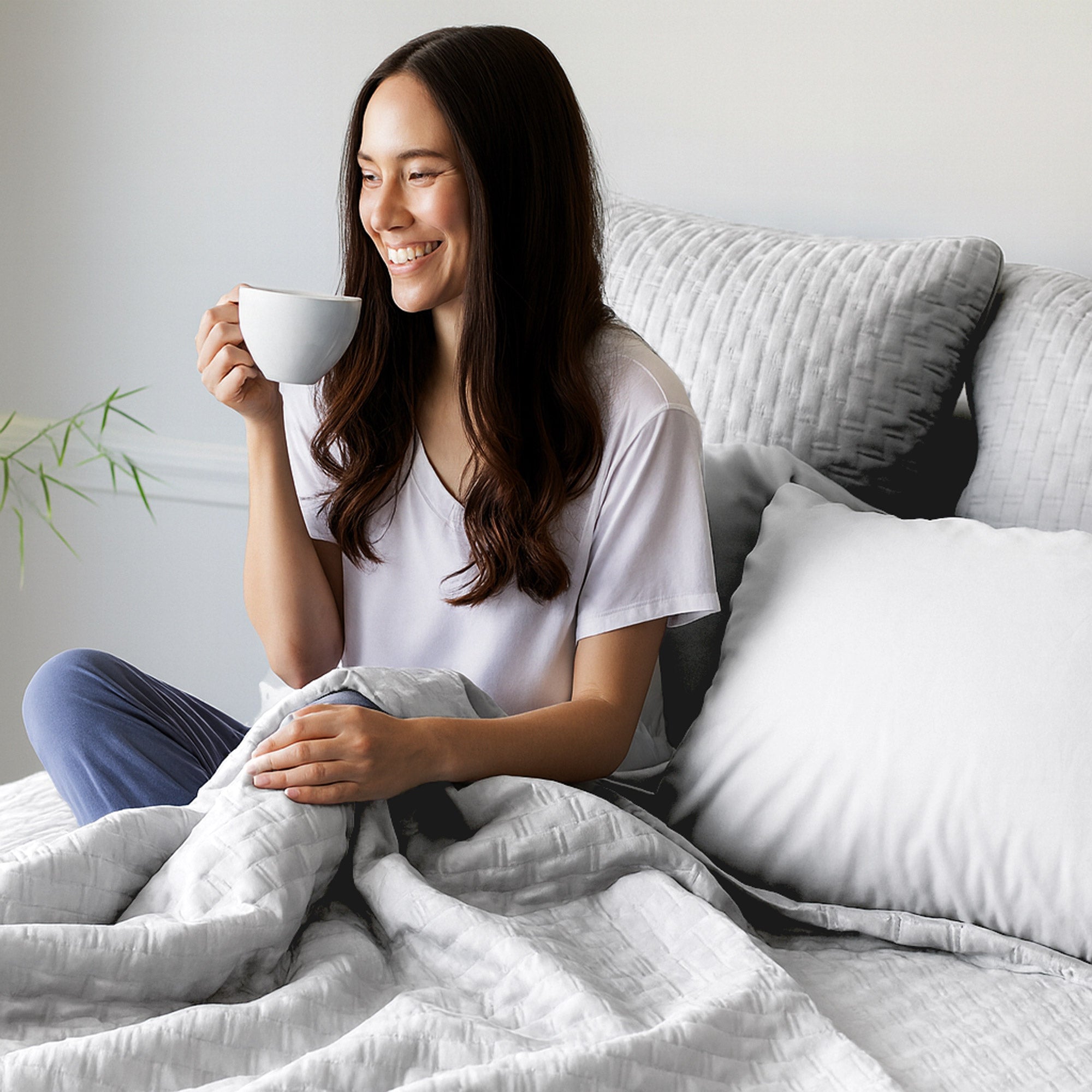 Bamboo Quilted Coverlet - 100% Viscose from Bamboo - Stone