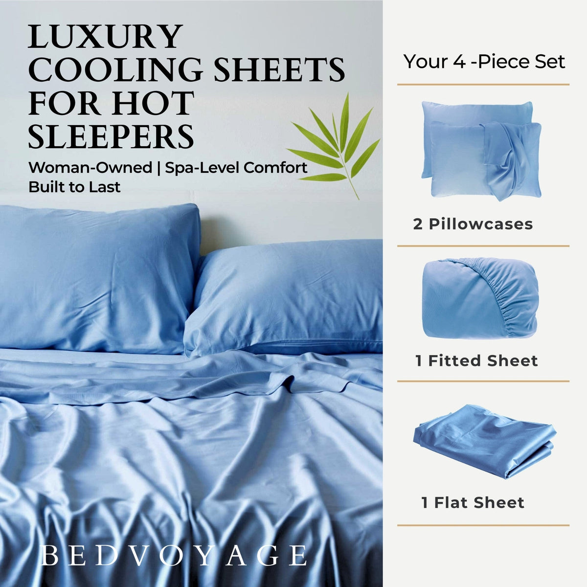 Cooling Bamboo Sheet Set - 100% Viscose from Bamboo - Ocean