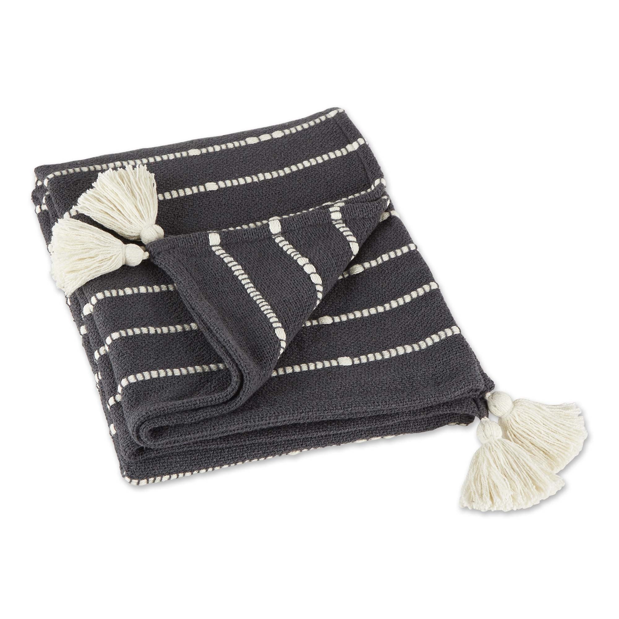 Dii Mineral Gray And Off White Slub Stripe Throw