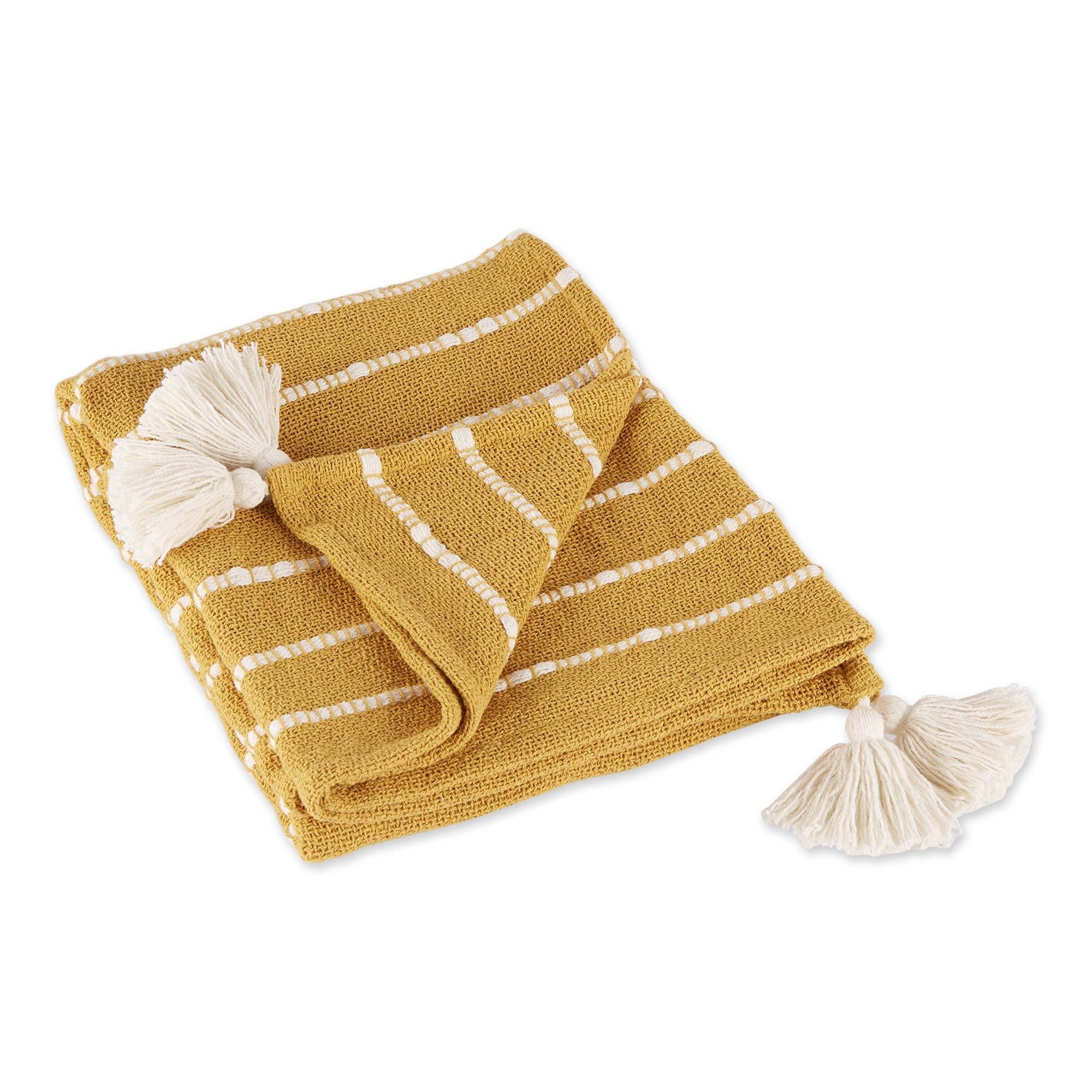Dii Honey Gold And Off White Slub Stripe Throw