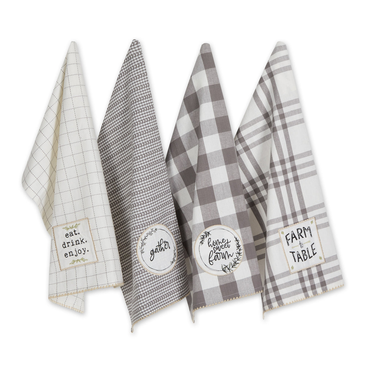 GRAY FARM TO TABLE EMBELLISHED DISHTOWEL SET/4