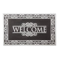 Silver Painted Welcome Scroll Border Rubber Doormat
