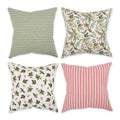 Asst Holiday Holly Print And Stripe Pillow Cover 18X18 Set/4