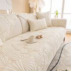 Embossed Leaf Cotton Quilted Sofa Cover Non-Slip Couch Protector with Thick Padding