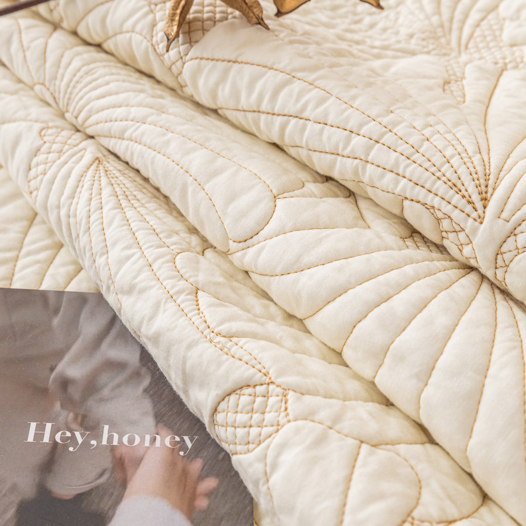 Embossed Leaf Cotton Quilted Sofa Cover Non-Slip Couch Protector with Thick Padding