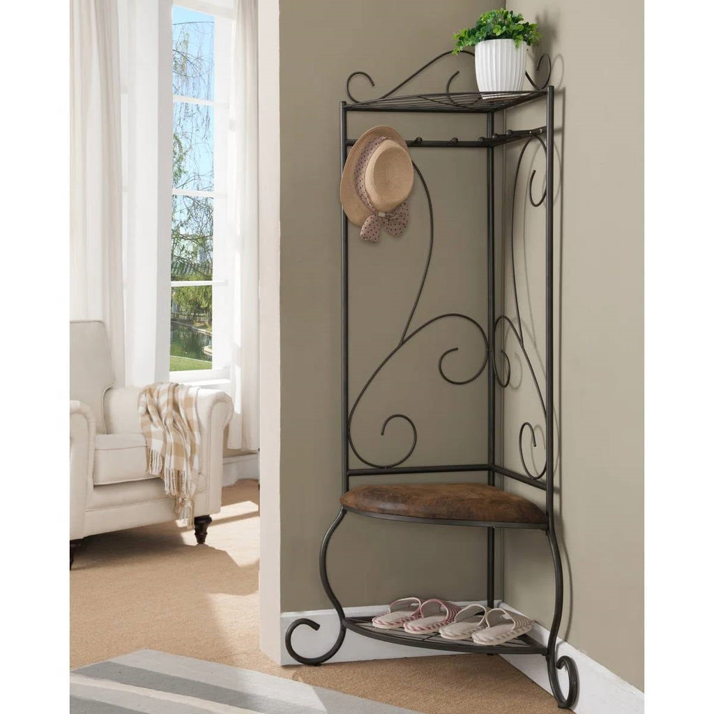 Corner Metal Hall Tree Entryway Coat Rack Upholstered Storage Bench Shoe Rack