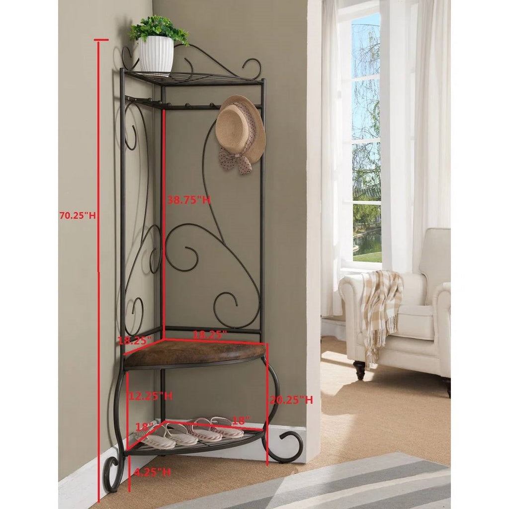 Corner Metal Hall Tree Entryway Coat Rack Upholstered Storage Bench Shoe Rack