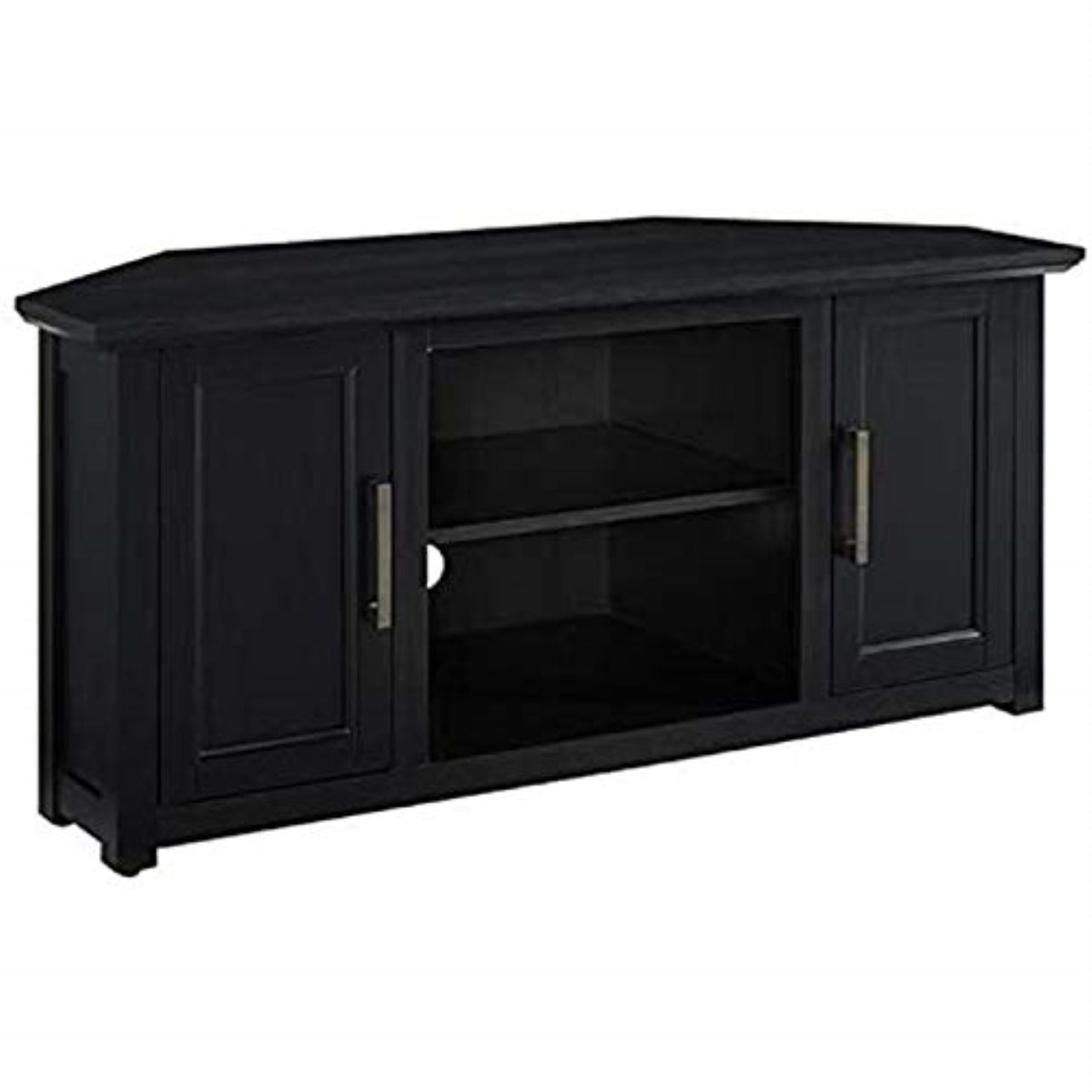 Ergode Cf101248Bk Camden 48 Inch  Corner Tv Stand  Black, Rustic Woodgrain Look, Ample Storage, Cable Management