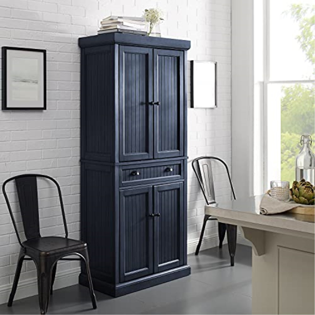Seaside Pantry Cf3103Nv By Ergode  Coastal Charm, Adjustable Shelves, Large Drawer, Distressed Navy