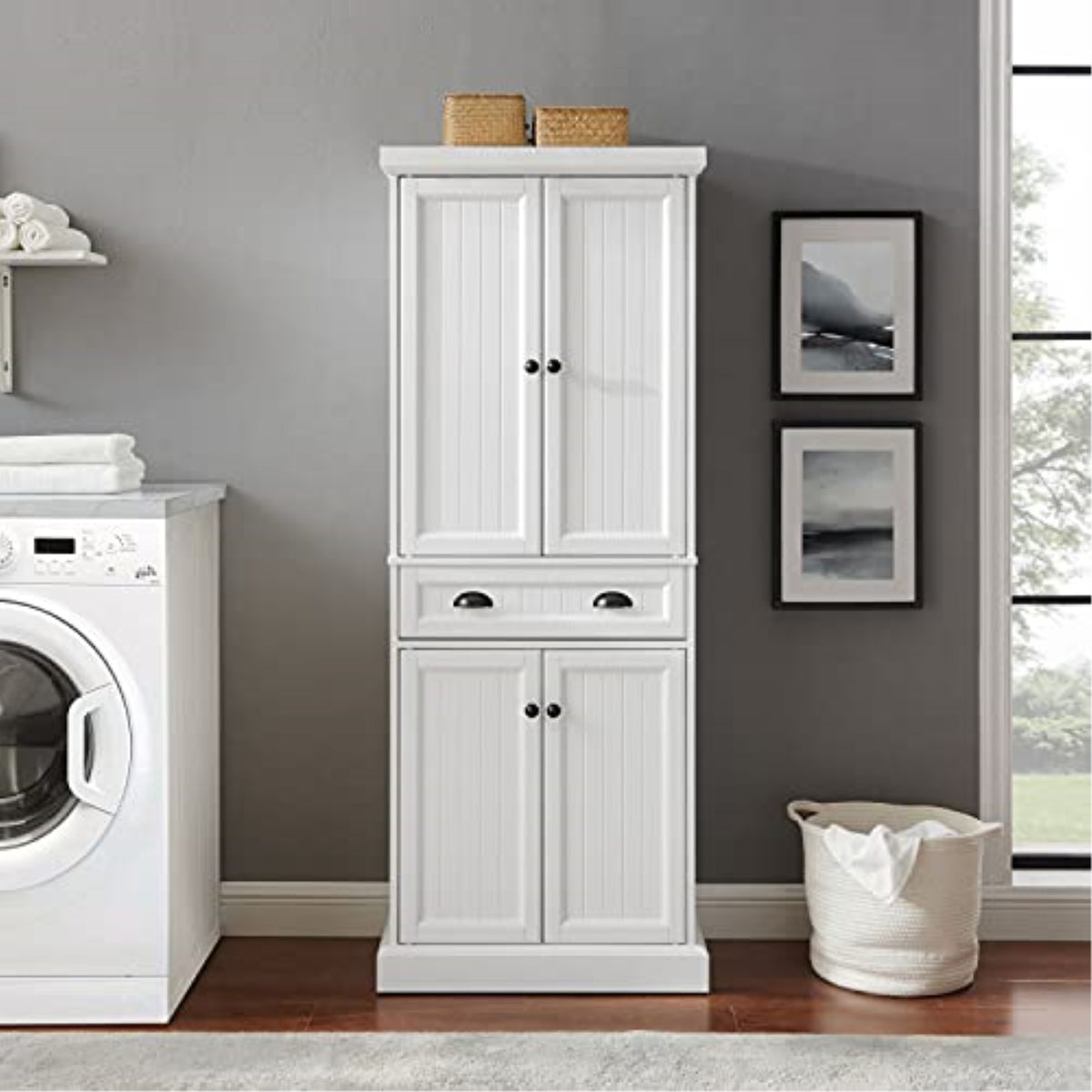 Ergode Shoreline Pantry Cf3114Wh  Coastalinspired Design, Adjustable Shelves, Spacious Drawer  Versatile Home Organization