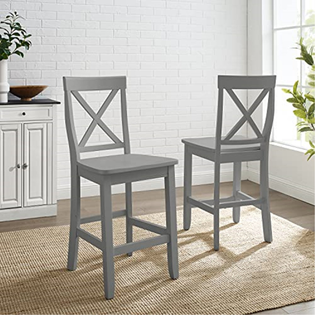 Ergode Cf500424Gy Xback 2Pc Counter Stool Set  Gray, Curved Xback, Contoured Seat, 24 Inch  Height, Ideal For Dining Table Or Bre