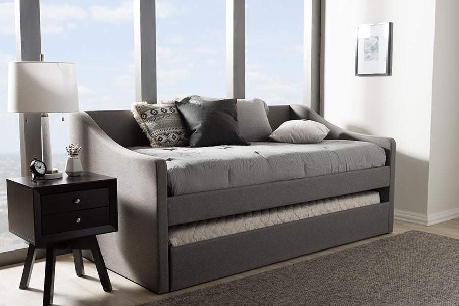 Baxton Studio Barnstorm Modern And Contemporary Grey Fabric Upholstered Daybed With Guest Trundle Bed