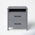 Modern 2-Drawer Bedside Table Nightstand with Open Shelf in Grey Wood Finish