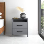 Modern 2-Drawer Bedside Table Nightstand with Open Shelf in Grey Wood Finish