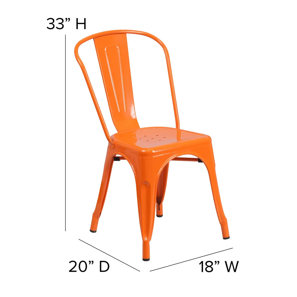 Commercial Grade 31.5 Square Orange Metal Indoor-Outdoor Table Set with 4 Stack Chairs