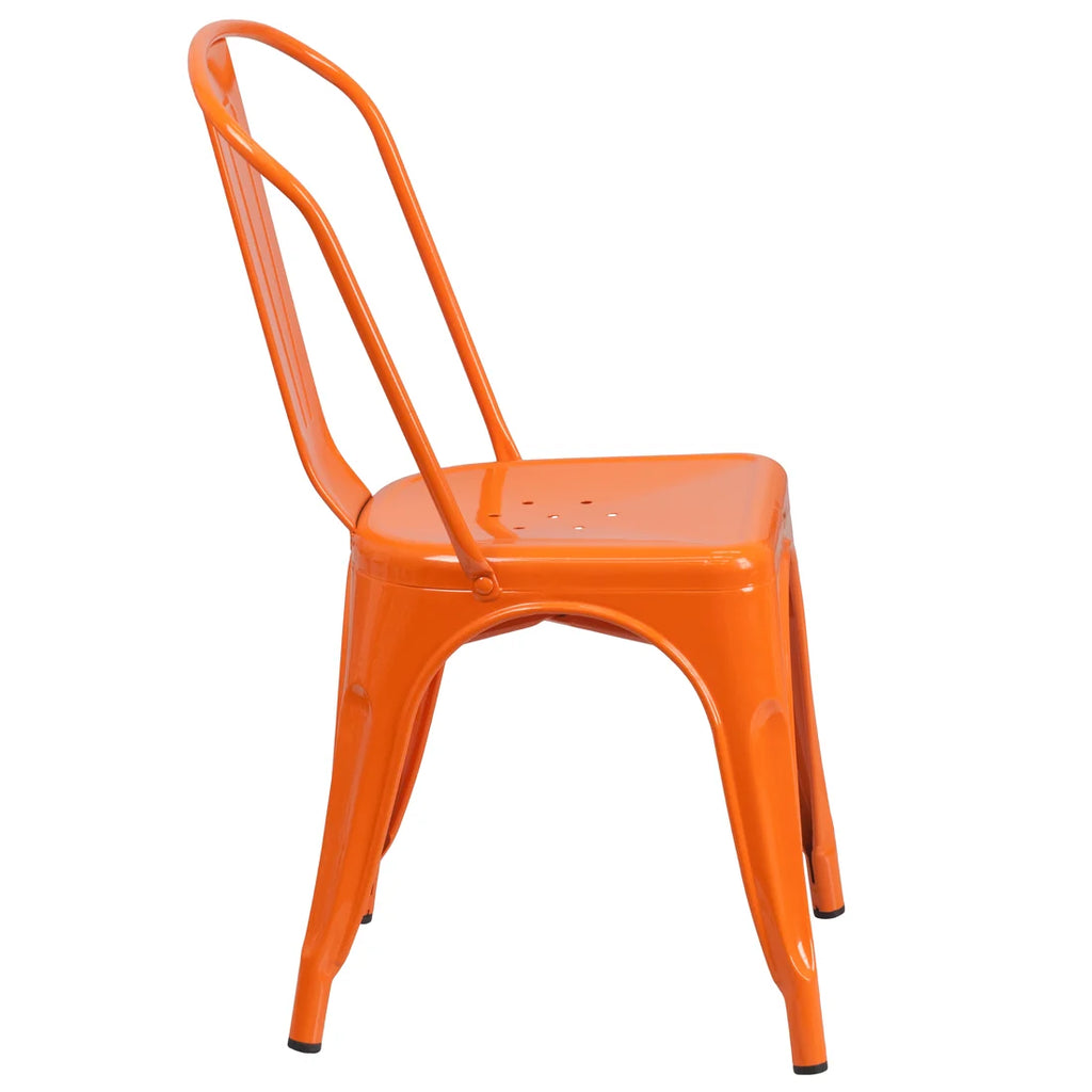 Commercial Grade 31.5 Square Orange Metal Indoor-Outdoor Table Set with 4 Stack Chairs