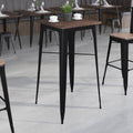 23.5 Square Black Metal Indoor Bar Height Table with Walnut Rustic Wood Top