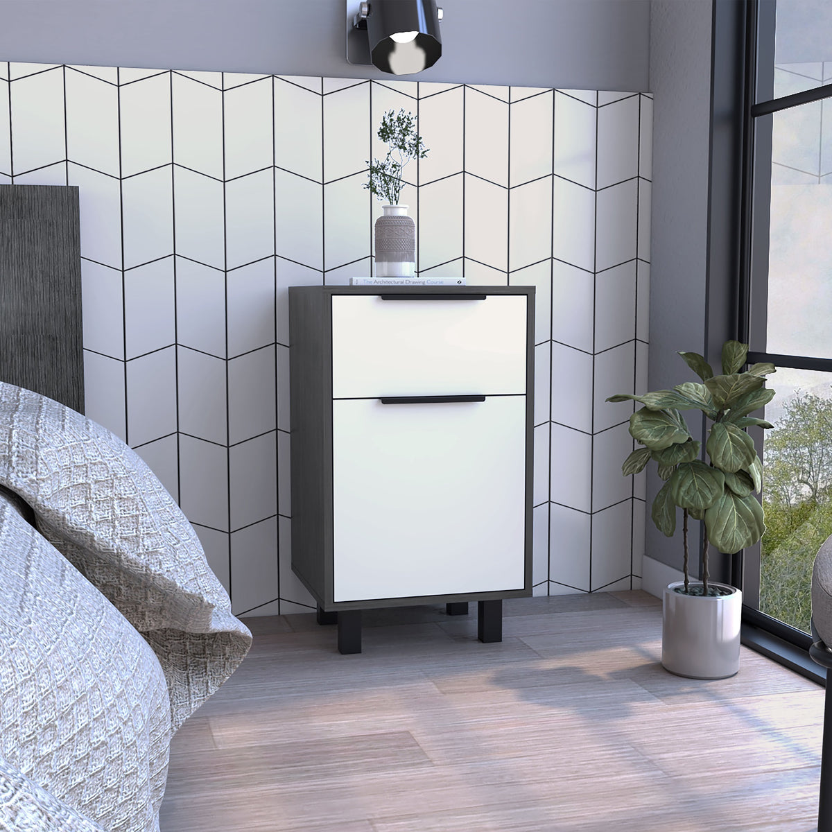 Kaia Z Nightstand, One Drawer, One Cabinet,  Four Legs, Superior Top