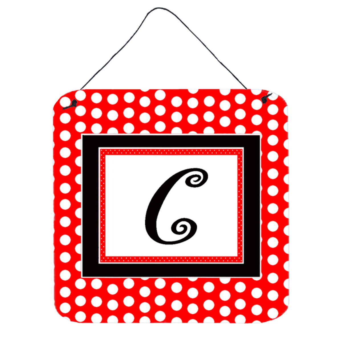 CarolineS Treasures Letter C Initial With Red Black Polka Dots Wall Or Door Hanging Prints, 6 X 6 Inch  Inch , Multicolor