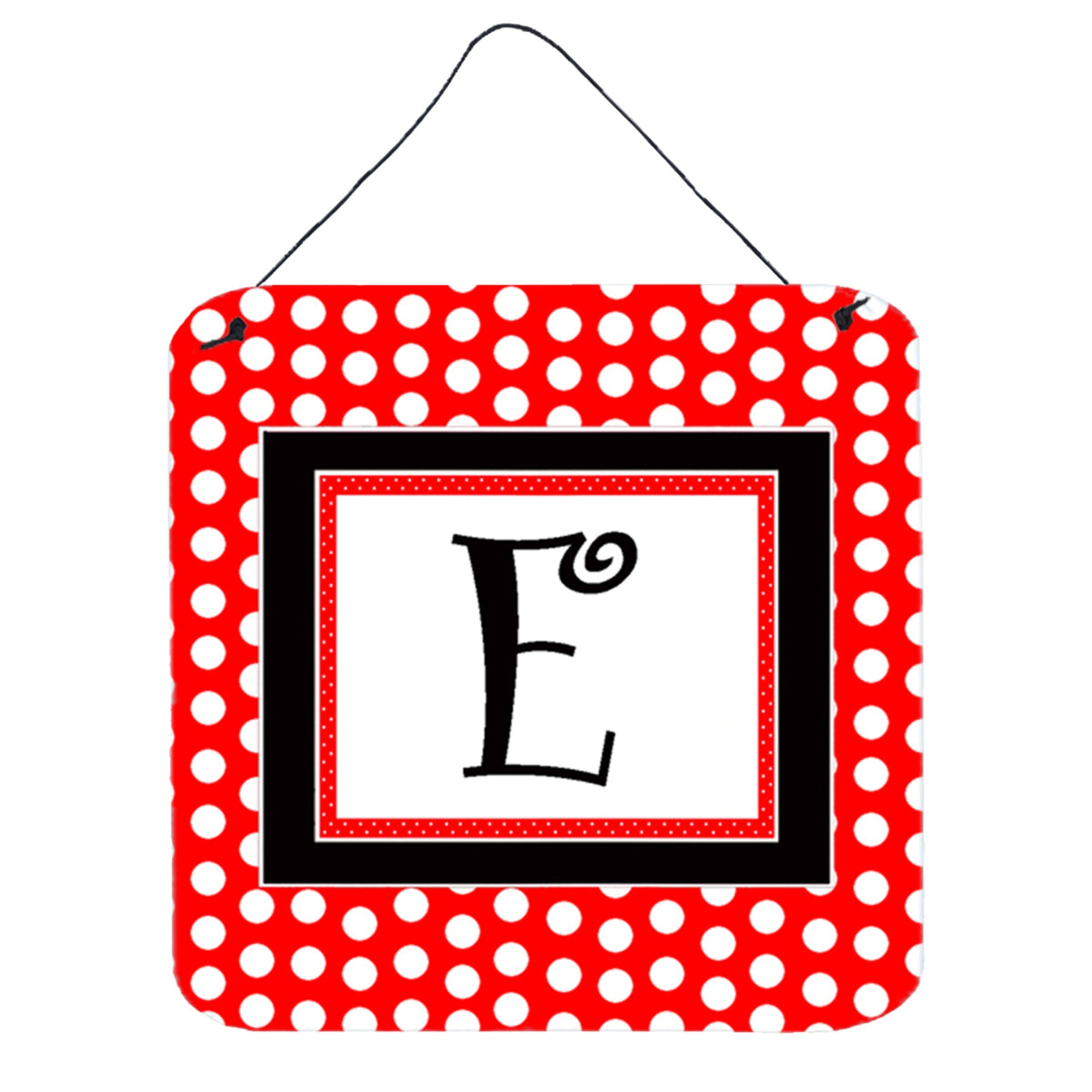 CarolineS Treasures Letter E Initial With Red Black Polka Dots Wall Or Door Hanging Prints, 6 X 6 Inch  Inch , Multicolor