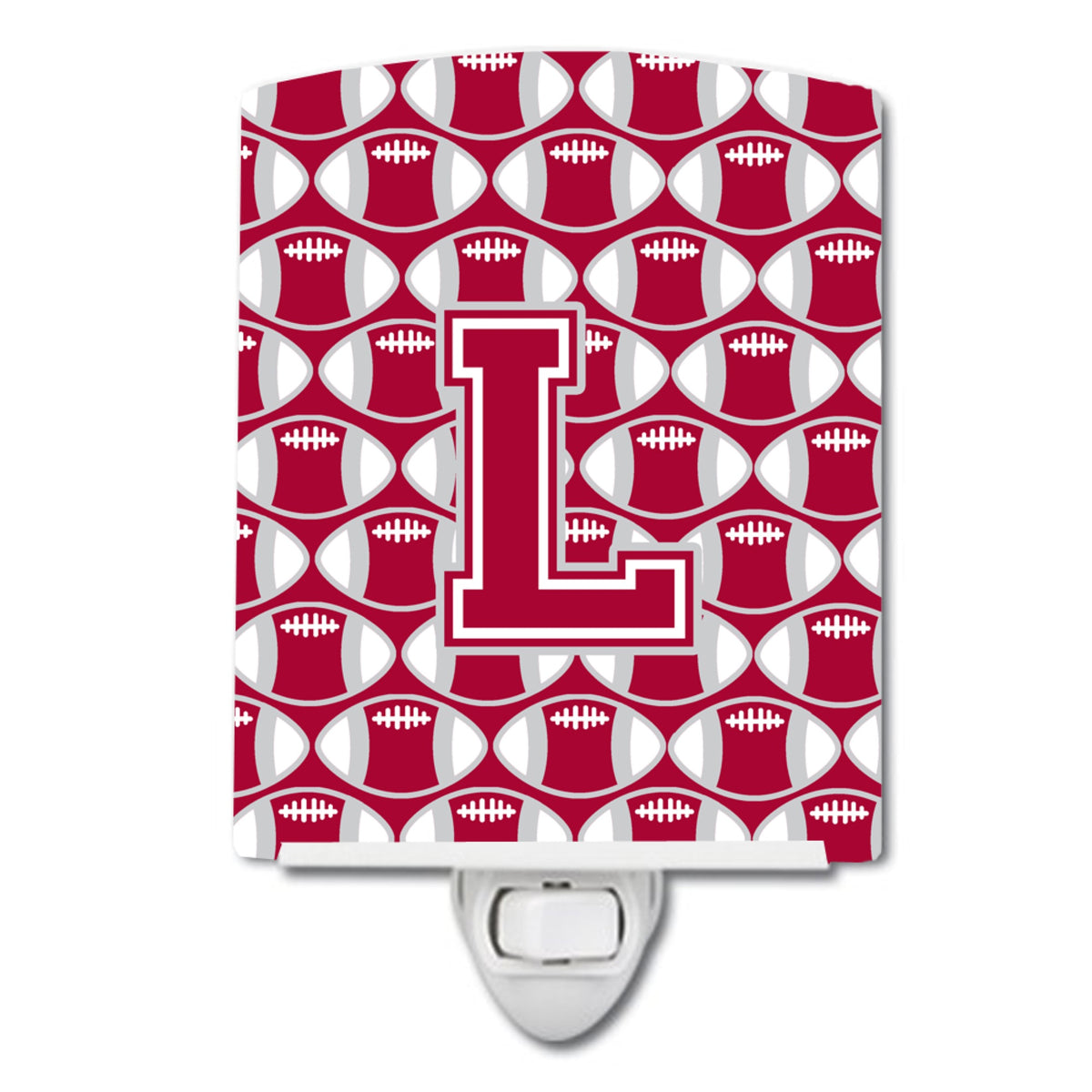 CarolineS Treasures Letter L Football Crimson, Grey And White Ceramic Night Light, 6X4, Multicolor