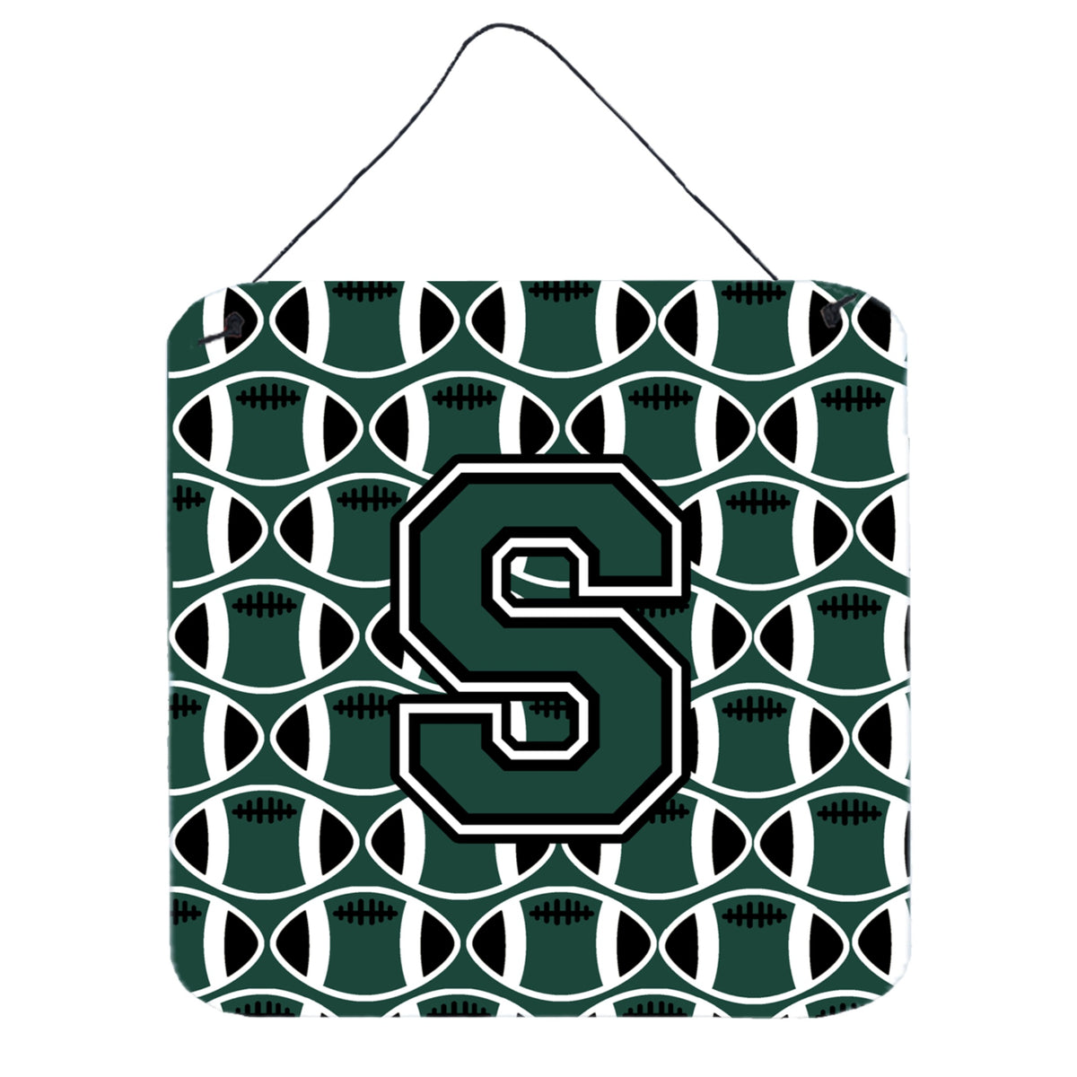 CarolineS Treasures Football Green And White Letter S Wall Or Door Hanging Prints Cj1071Sds66, 6 Inch  Inch  H X 6 Inch  Inch  W