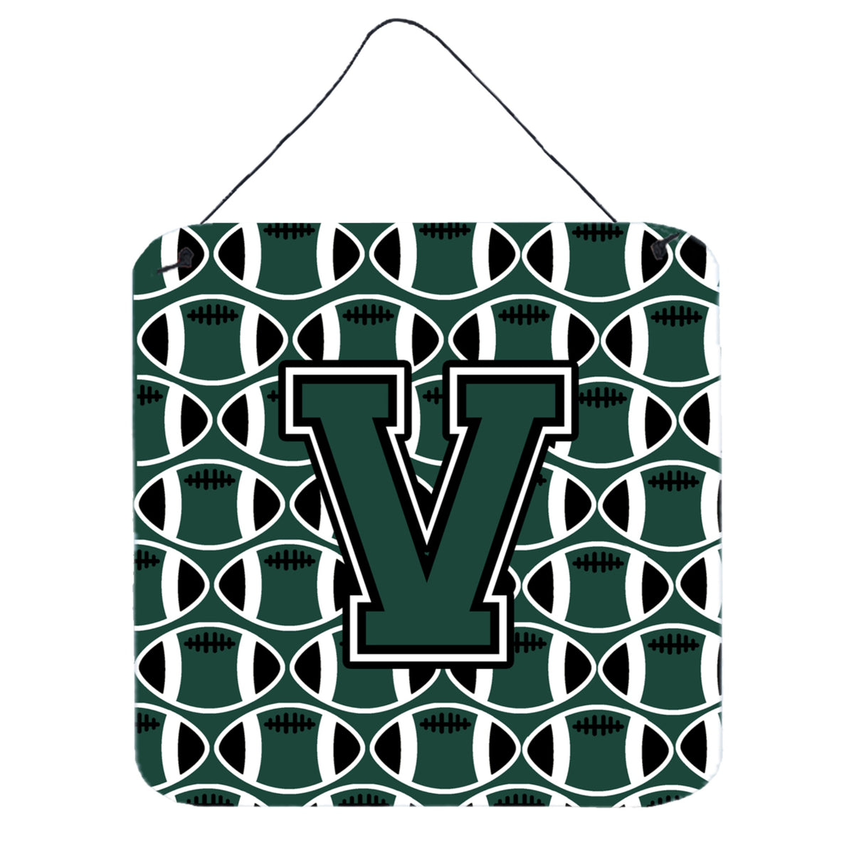 CarolineS Treasures Football Green And White Letter V Wall Or Door Hanging Prints Cj1071Vds66, 6 Inch  Inch  H X 6 Inch  Inch  W