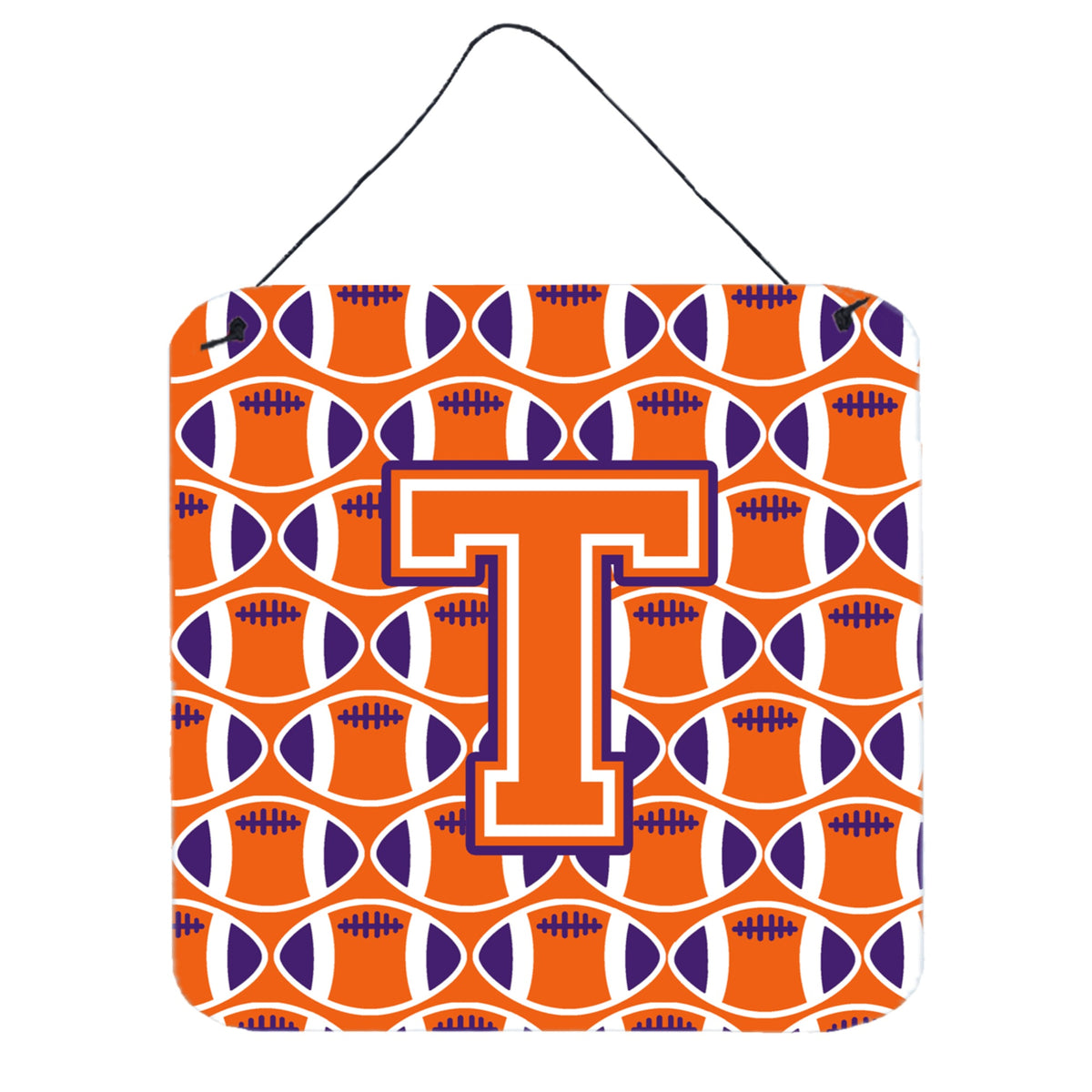 CarolineS Treasures Football Orange, White And Regalia Letter T Wall Or Door Hanging Prints Cj1072Tds66, 6 Inch  Inch  H X 6 Inch  Inch  W