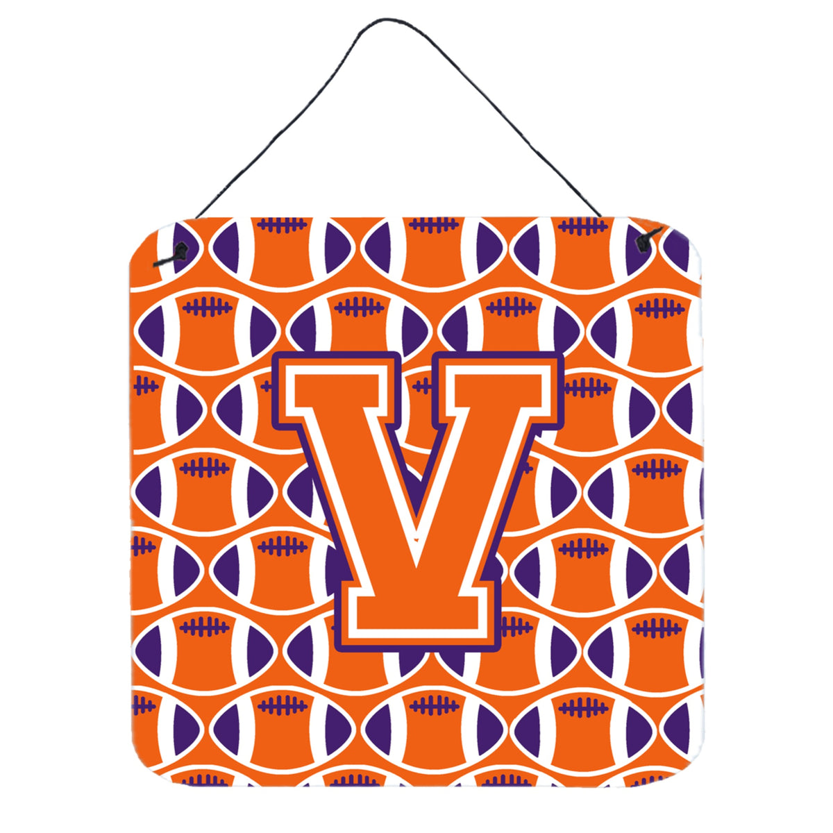 CarolineS Treasures Football Orange, White And Regalia Letter V Wall Or Door Hanging Prints Cj1072Vds66, 6 Inch  Inch  H X 6 Inch  Inch  W