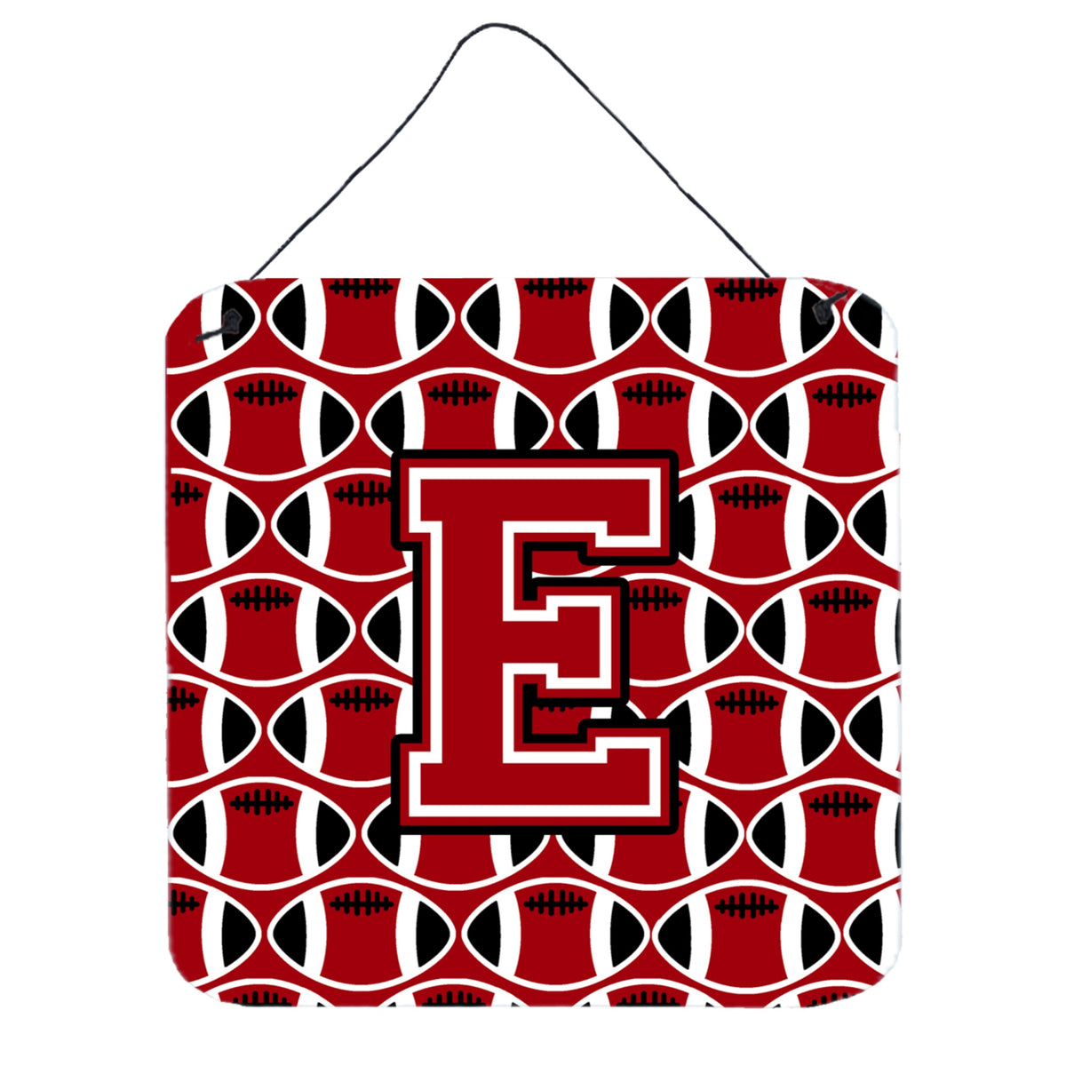 CarolineS Treasures Football Red, Black And White Letter E Wall Or Door Hanging Prints Cj1073Eds66, 6 Inch  Inch  H X 6 Inch  Inch  W