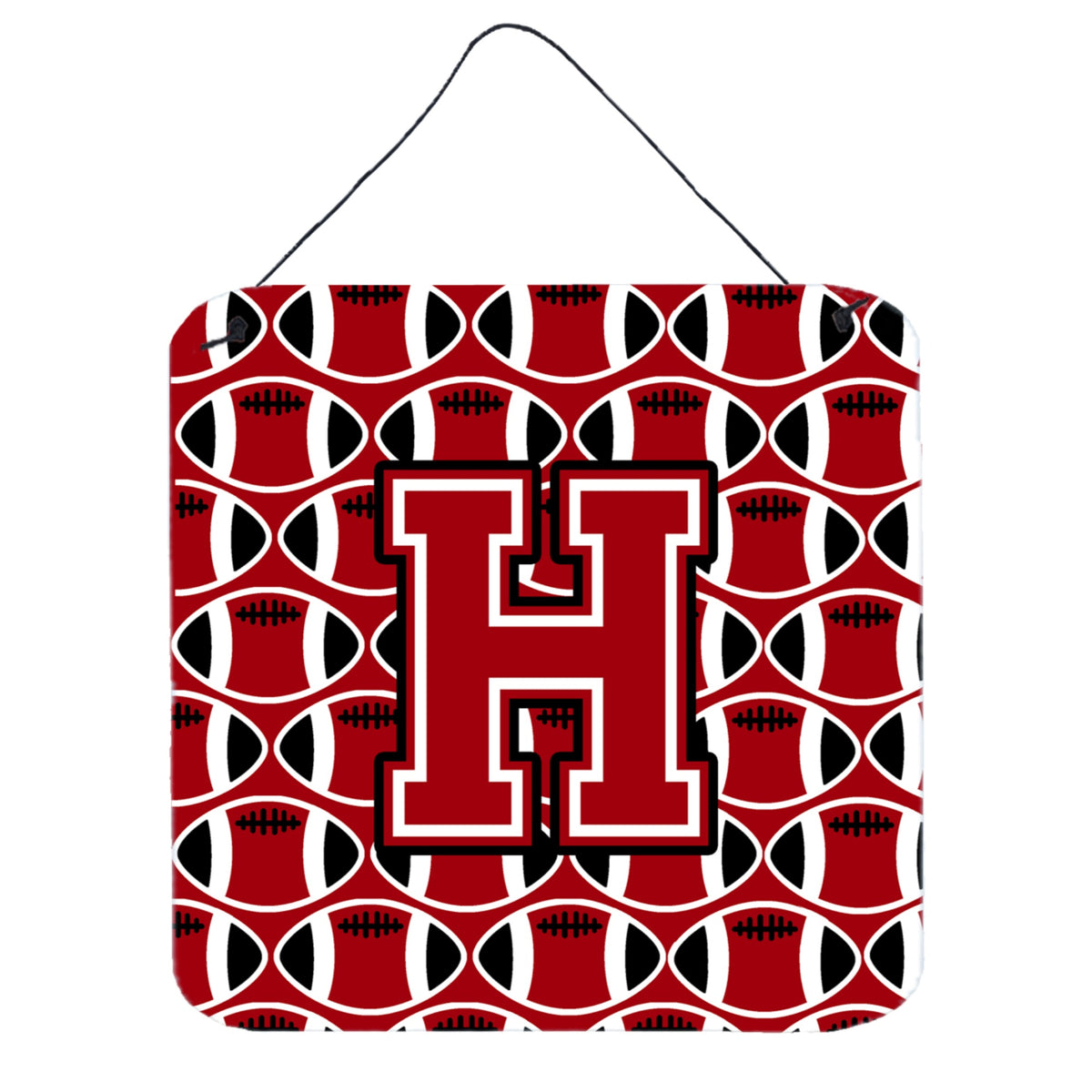 CarolineS Treasures Football Red, Black And White Letter H Wall Or Door Hanging Prints Cj1073Hds66, 6 Inch  Inch  H X 6 Inch  Inch  W