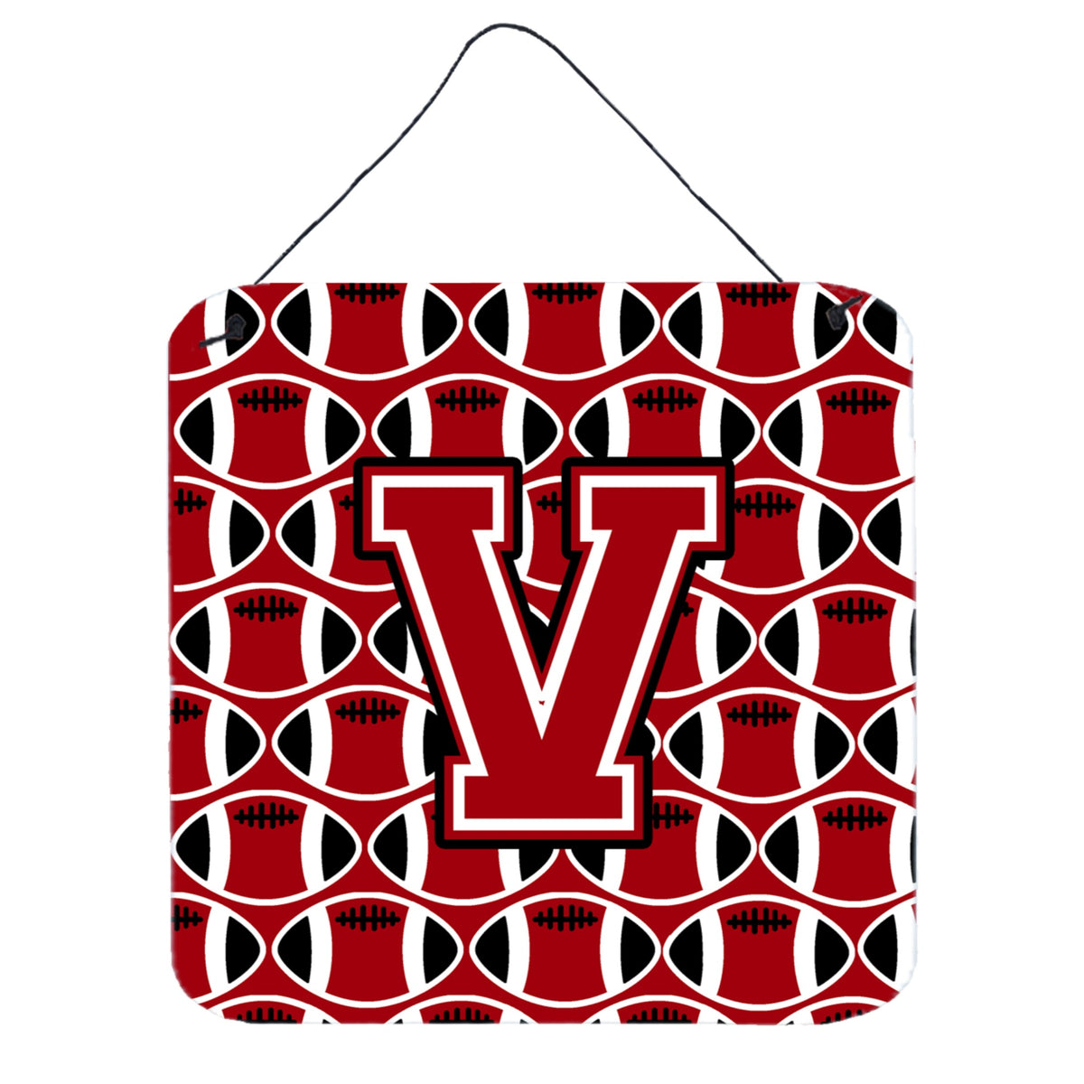 CarolineS Treasures Football Red, Black And White Letter V Wall Or Door Hanging Prints Cj1073Vds66, 6 Inch  Inch  H X 6 Inch  Inch  W