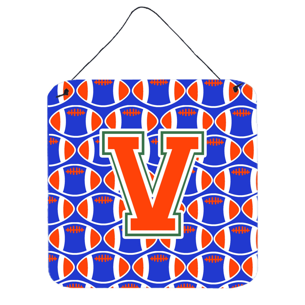 CarolineS Treasures Football Green, Blue And Orange Letter V Wall Or Door Hanging Prints Cj1083Vds66, 6 Inch  Inch  H X 6 Inch  Inch  W