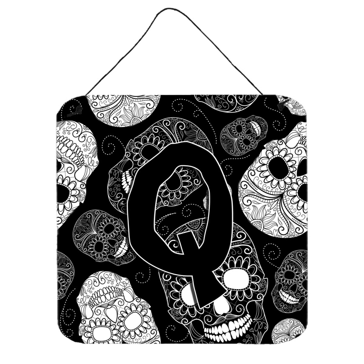 CarolineS Treasures Letter Q Day Of The Dead Skulls Black Wall Or Door Hanging Prints, 6 X 6 Inch  Inch