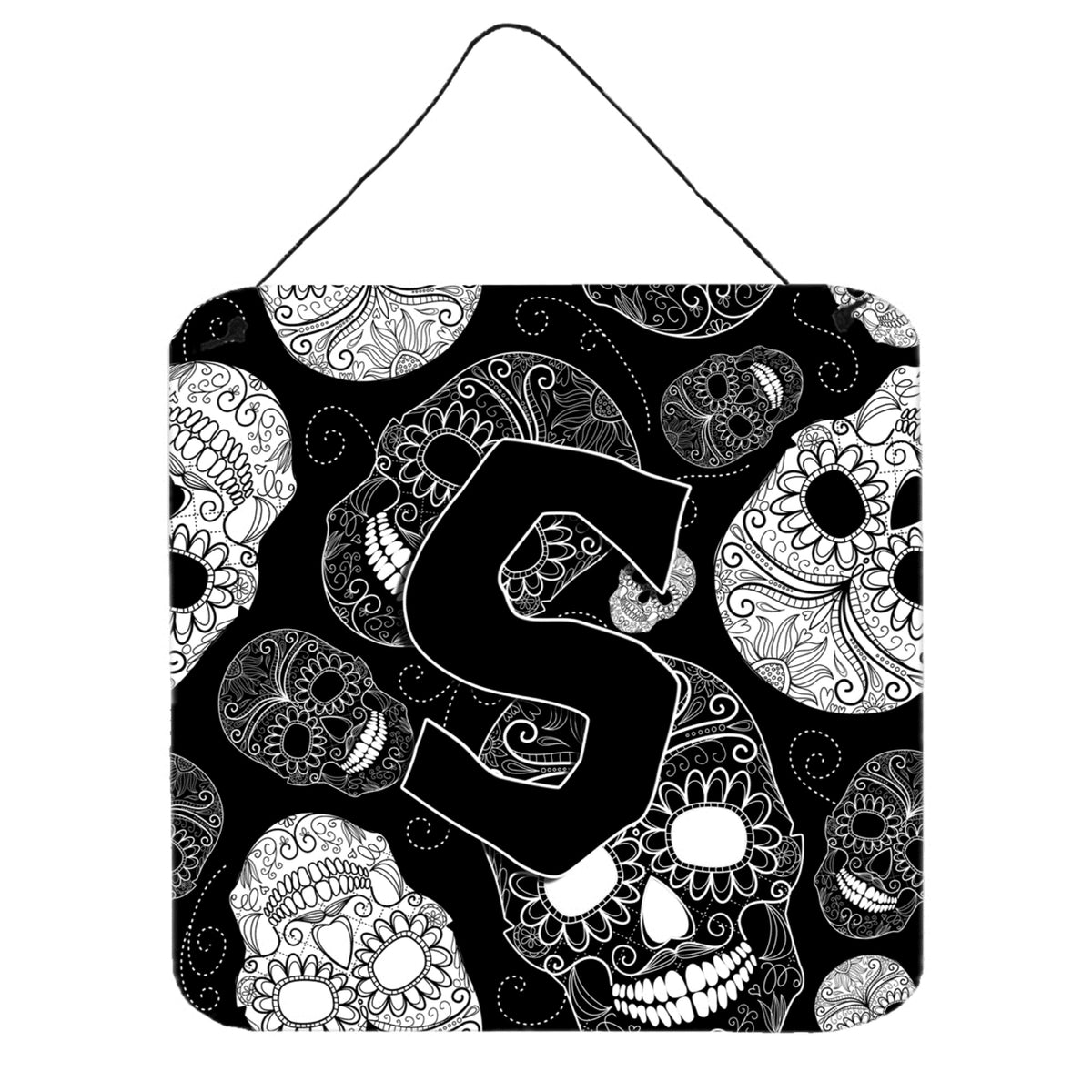 CarolineS Treasures Letter S Day Of The Dead Skulls Black Wall Or Door Hanging Prints, 6 X 6 Inch  Inch
